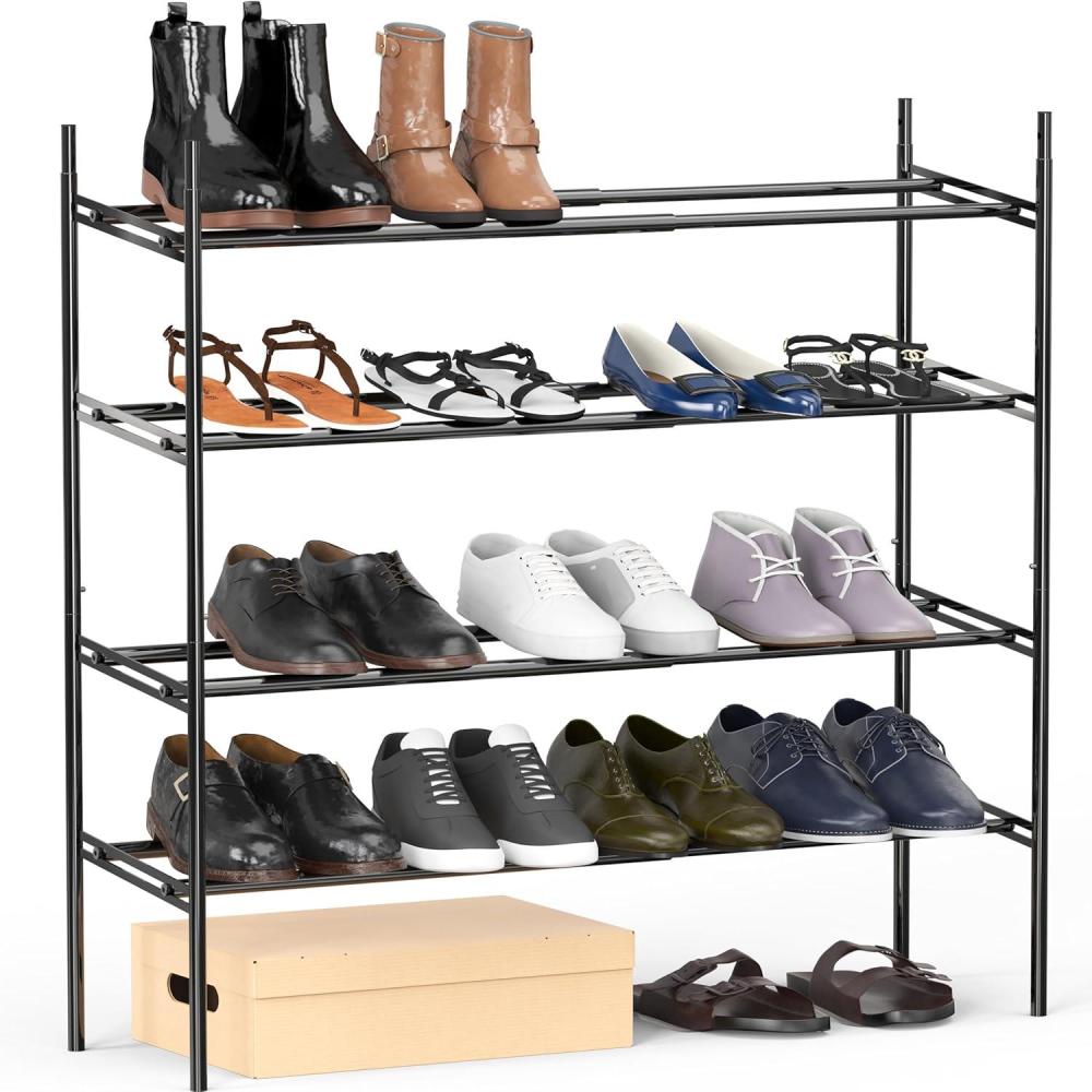 imageSIMPLE HOUSEWARE 4Tier Expandable Shoe Racks with Shelves for 16 Pairs of Shoes Black4Tier