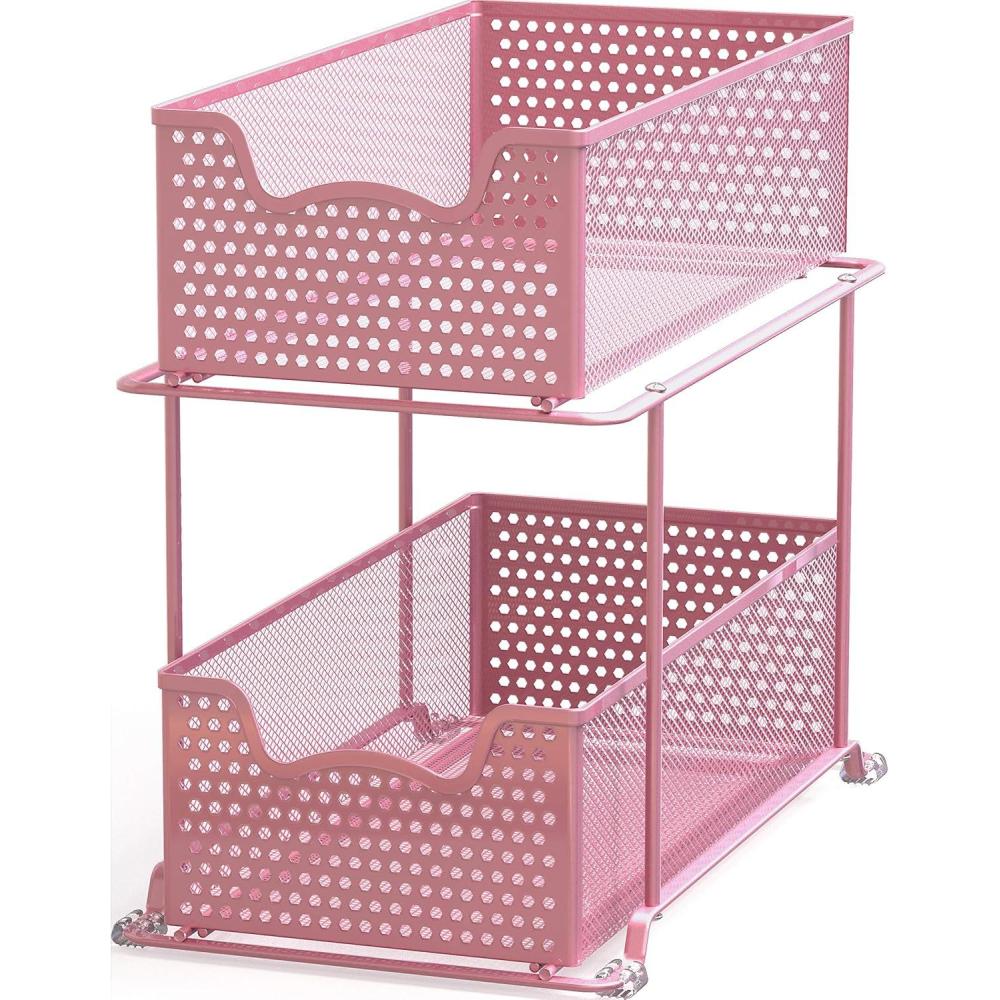 imageSIMPLE HOUSEWARE Cabinet 2 Tier Perforated Basket Drawer Silver  2 PackPink