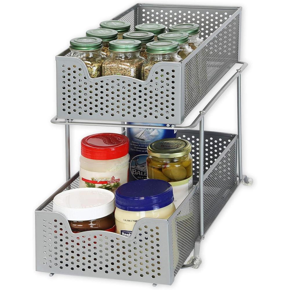 imageSIMPLE HOUSEWARE Cabinet 2 Tier Perforated Basket Drawer Silver  2 PackSilver