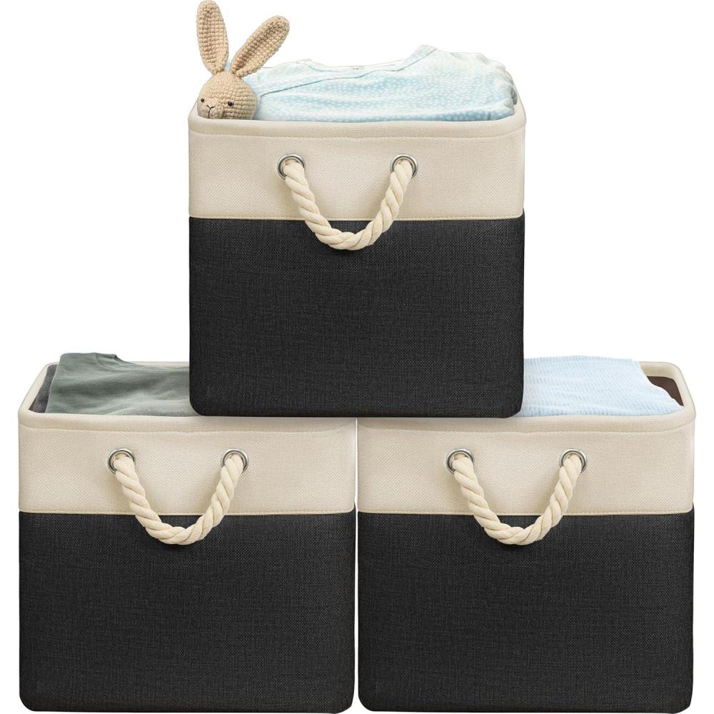 imageSIMPLE HOUSEWARE Fabric Storage Cubes 13quot x 13quot Storage Bin 3 Pack GrayBlack