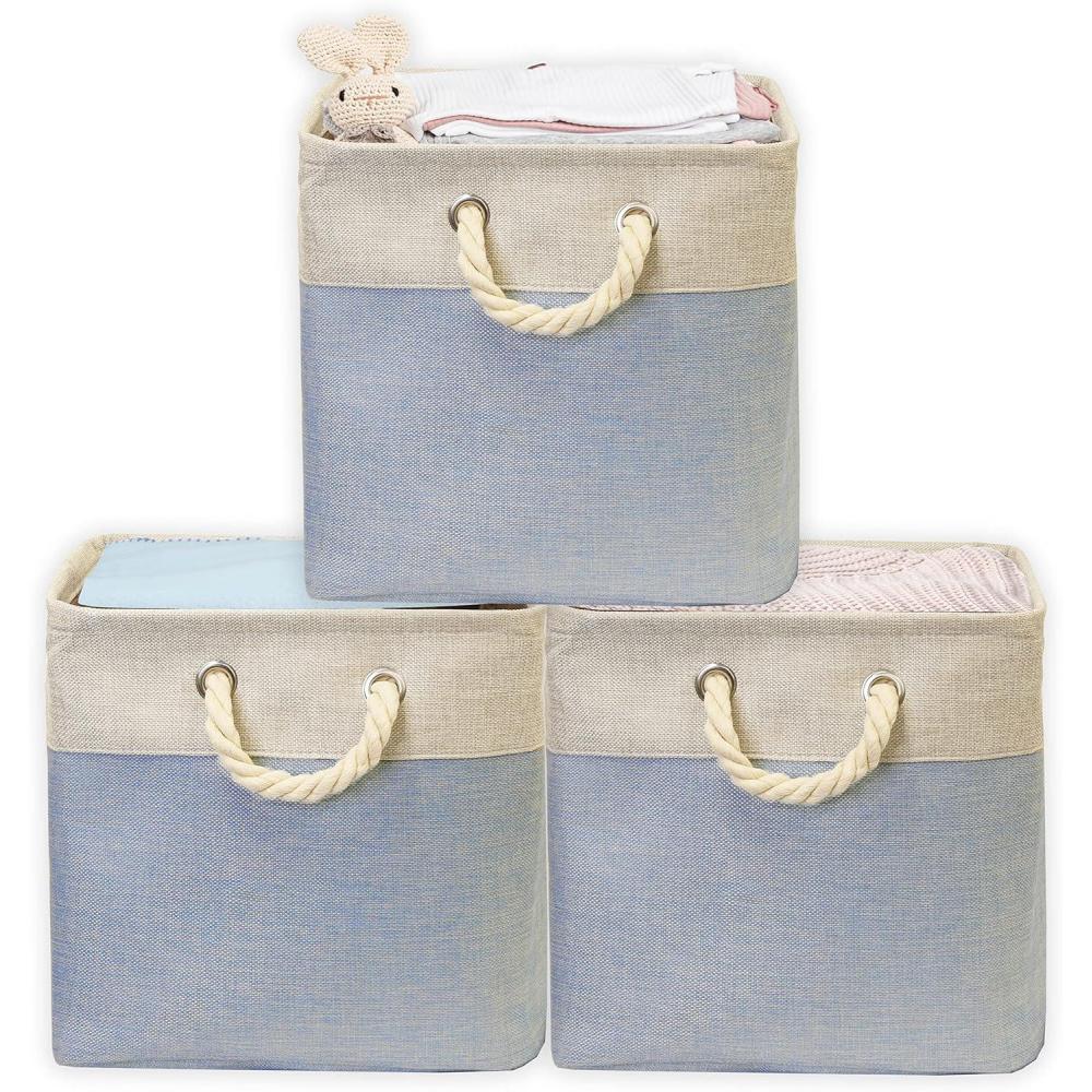 imageSIMPLE HOUSEWARE Fabric Storage Cubes 13quot x 13quot Storage Bin 3 Pack GrayBlue