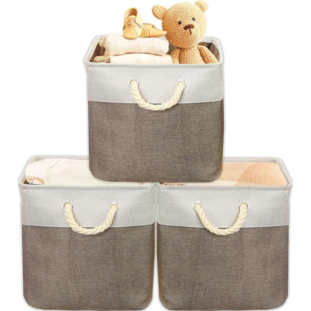 imageSIMPLE HOUSEWARE Fabric Storage Cubes 13quot x 13quot Storage Bin 3 Pack GrayBrown