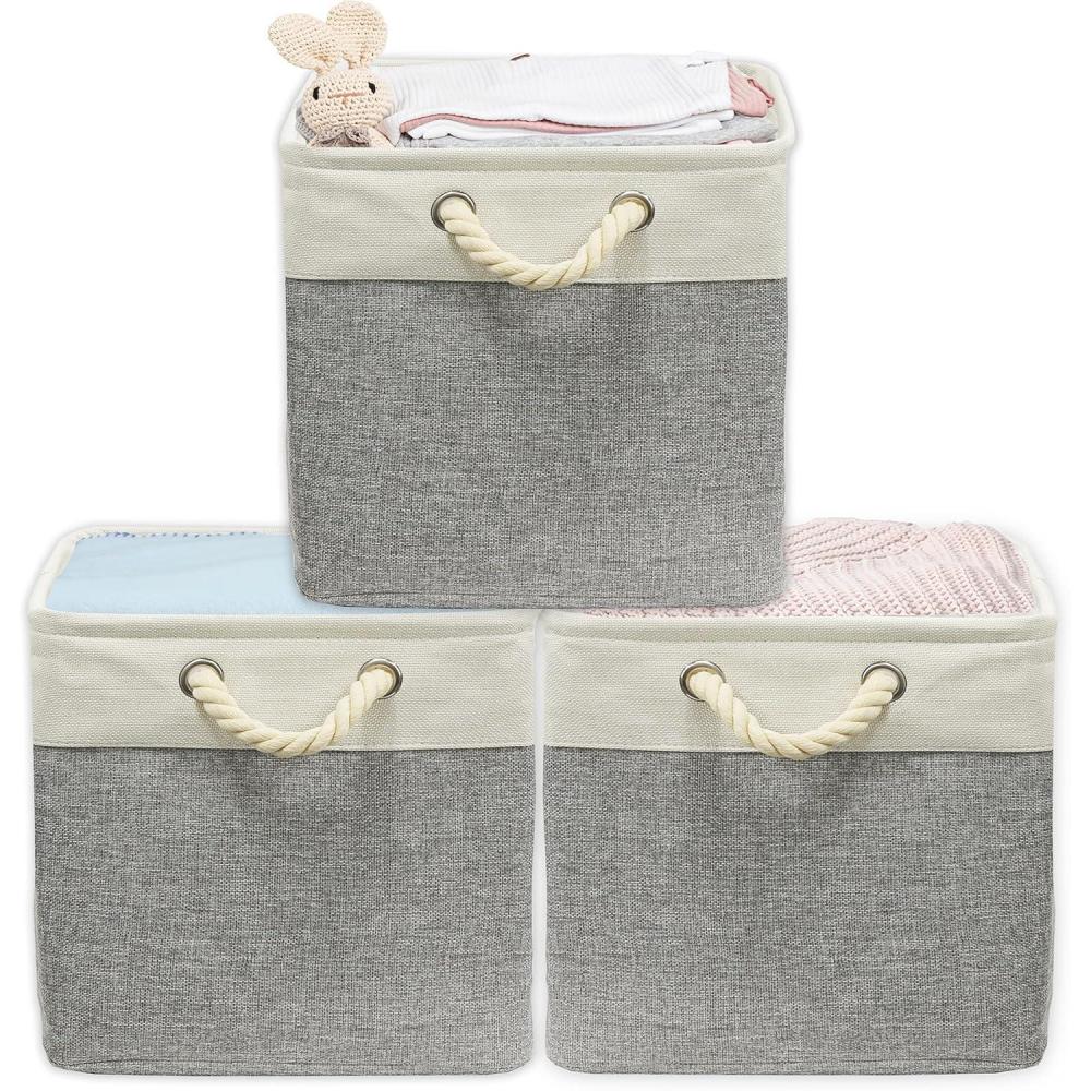 imageSIMPLE HOUSEWARE Fabric Storage Cubes 13quot x 13quot Storage Bin 3 Pack GrayGrey