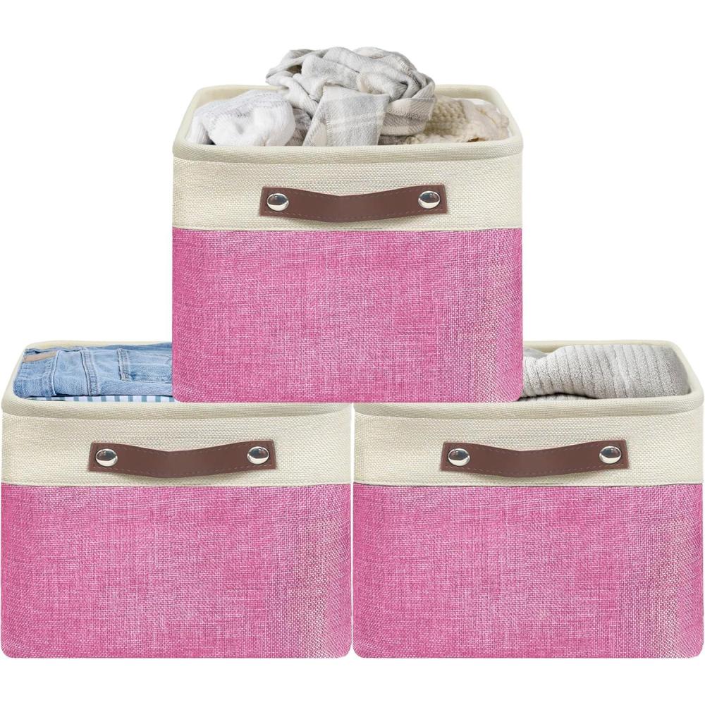 imageSIMPLE HOUSEWARE Fabric Storage Cubes 13quot x 13quot Storage Bin 3 Pack GrayPink