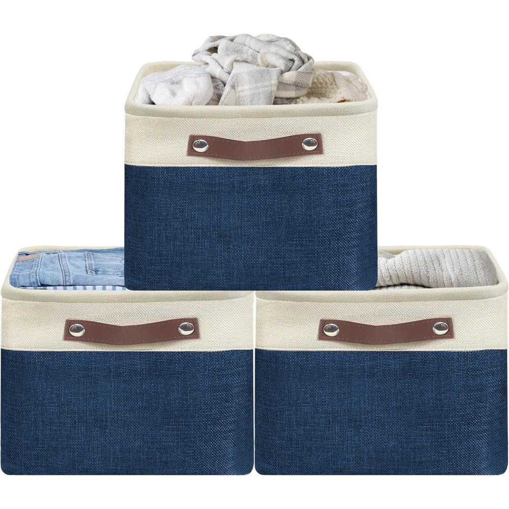 imageSIMPLE HOUSEWARE Fabric Storage Cubes 13quot x 13quot Storage Bin 3 Pack GraySteel Blue