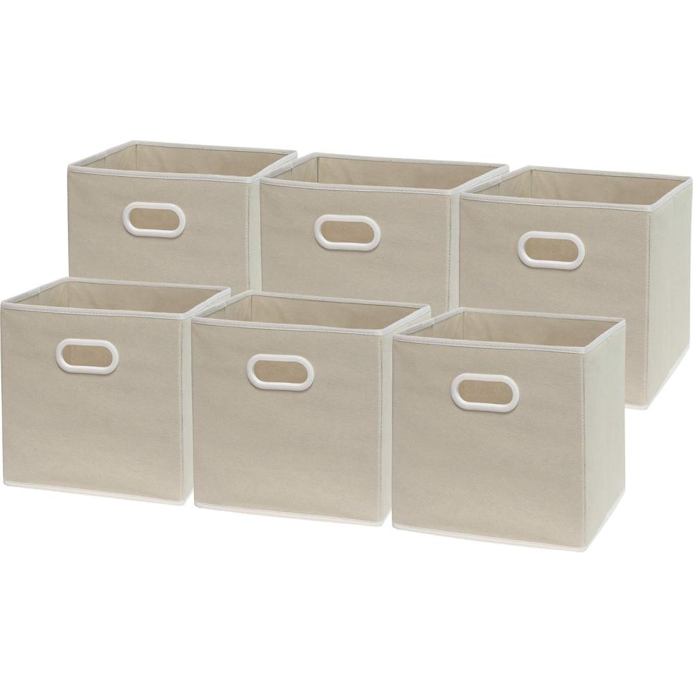 imageSIMPLE HOUSEWARE Foldable Cube Storage Bins with Handles 11Inch Gray 6Pack Fabric Cubes Organizer for Closet or ShelvesBeige