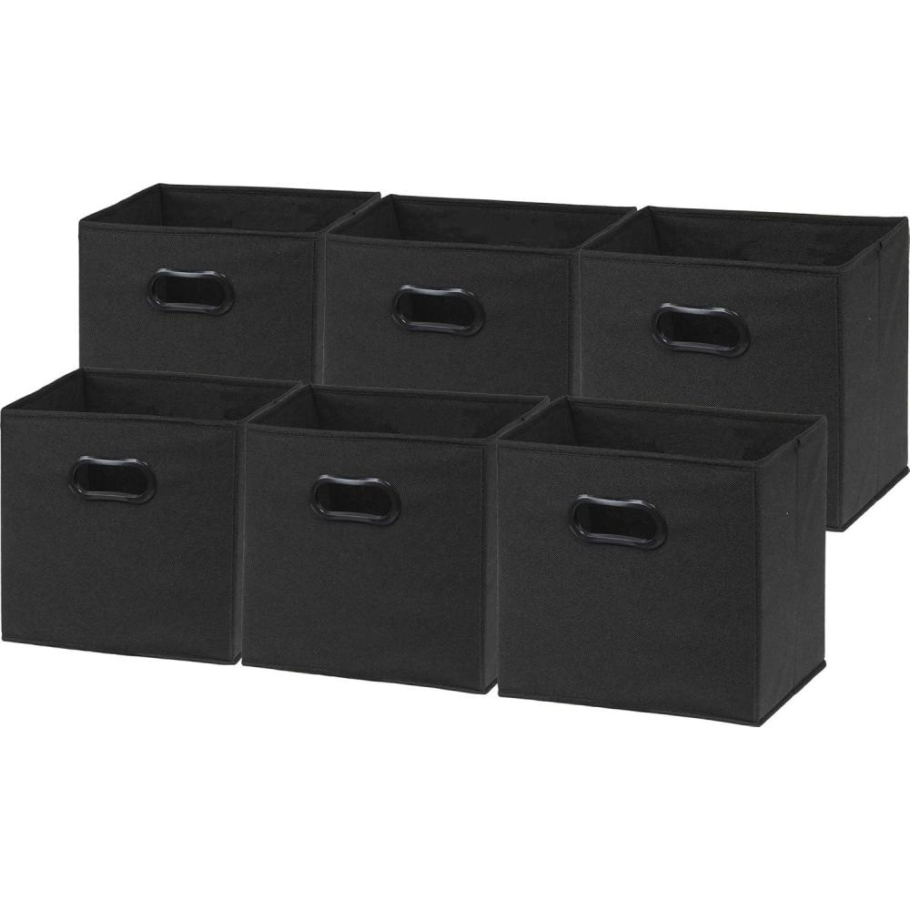 imageSIMPLE HOUSEWARE Foldable Cube Storage Bins with Handles 11Inch Gray 6Pack Fabric Cubes Organizer for Closet or ShelvesBlack