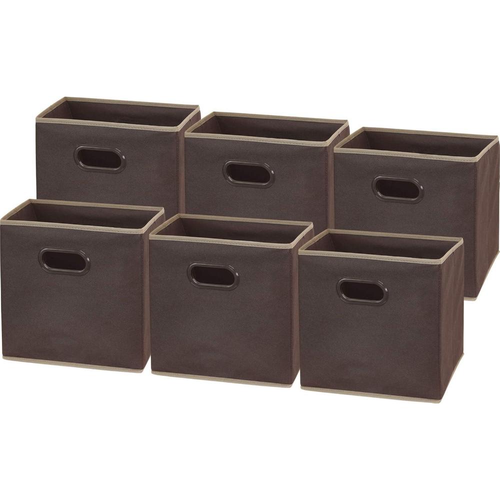 imageSIMPLE HOUSEWARE Foldable Cube Storage Bins with Handles 11Inch Gray 6Pack Fabric Cubes Organizer for Closet or ShelvesBrown