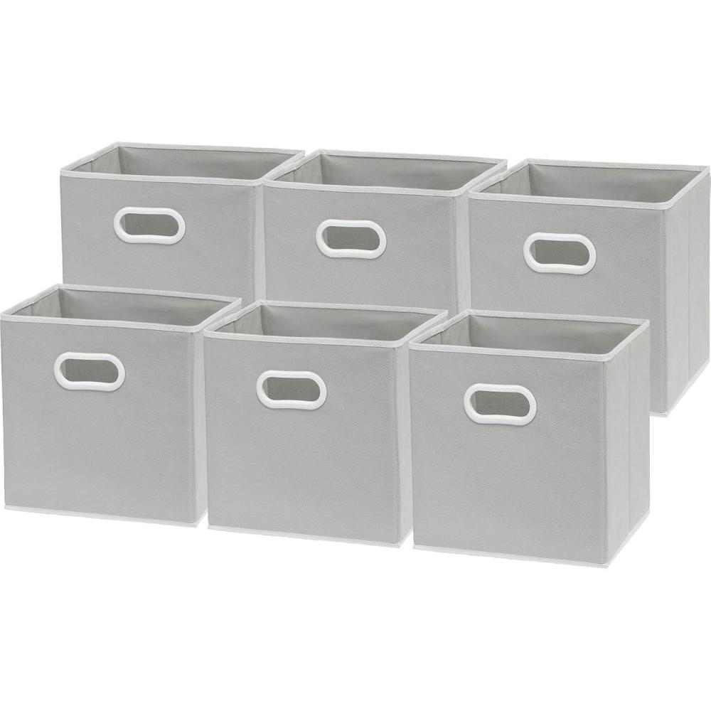 imageSIMPLE HOUSEWARE Foldable Cube Storage Bins with Handles 11Inch Gray 6Pack Fabric Cubes Organizer for Closet or ShelvesGrey