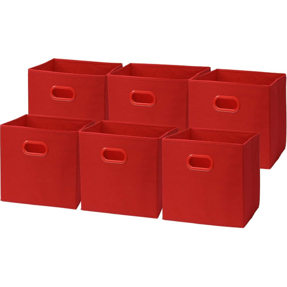 imageSIMPLE HOUSEWARE Foldable Cube Storage Bins with Handles 11Inch Gray 6Pack Fabric Cubes Organizer for Closet or ShelvesRed
