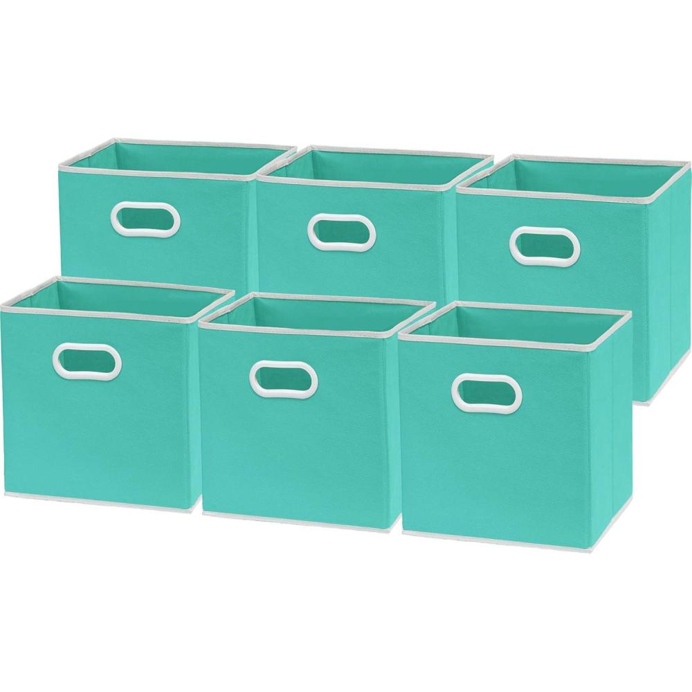 imageSIMPLE HOUSEWARE Foldable Cube Storage Bins with Handles 11Inch Gray 6Pack Fabric Cubes Organizer for Closet or ShelvesTurquoise