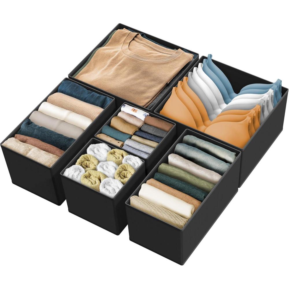 imageSIMPLE HOUSEWARE Foldable Drawer Organizer for ClothesUnderwearPantyOnesie Stocking Bin Set of 12 GrayBlack