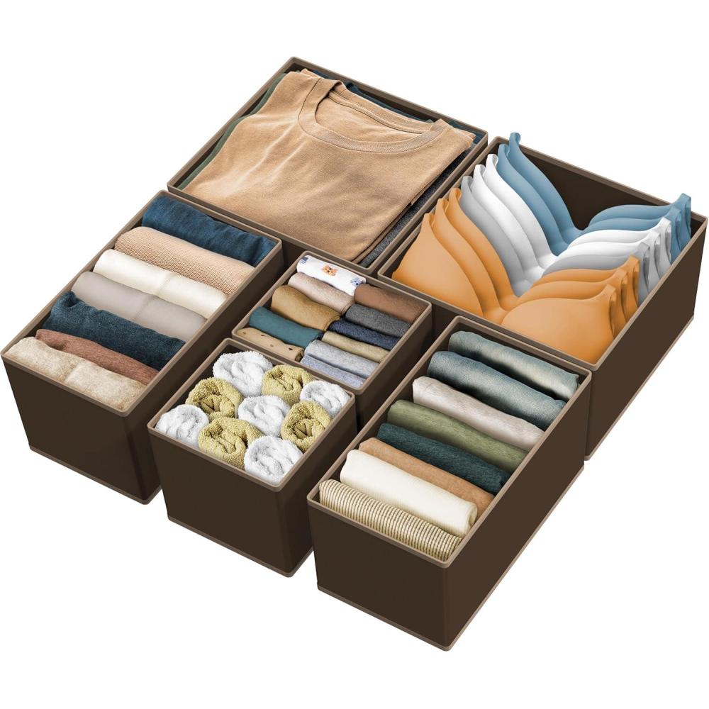 imageSIMPLE HOUSEWARE Foldable Drawer Organizer for ClothesUnderwearPantyOnesie Stocking Bin Set of 12 GrayBrown