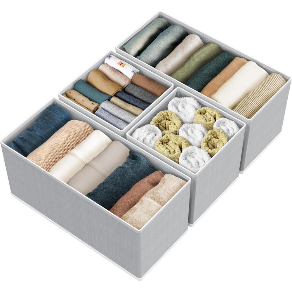 imageSIMPLE HOUSEWARE Foldable Drawer Organizer for ClothesUnderwearPantyOnesie Stocking Bin Set of 12 GrayGray