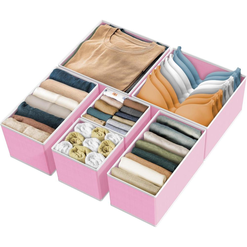 imageSIMPLE HOUSEWARE Foldable Drawer Organizer for ClothesUnderwearPantyOnesie Stocking Bin Set of 12 GrayPink