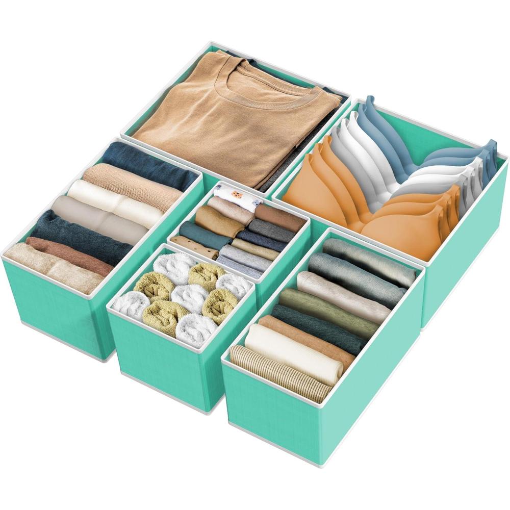 imageSIMPLE HOUSEWARE Foldable Drawer Organizer for ClothesUnderwearPantyOnesie Stocking Bin Set of 12 GrayTurquoise