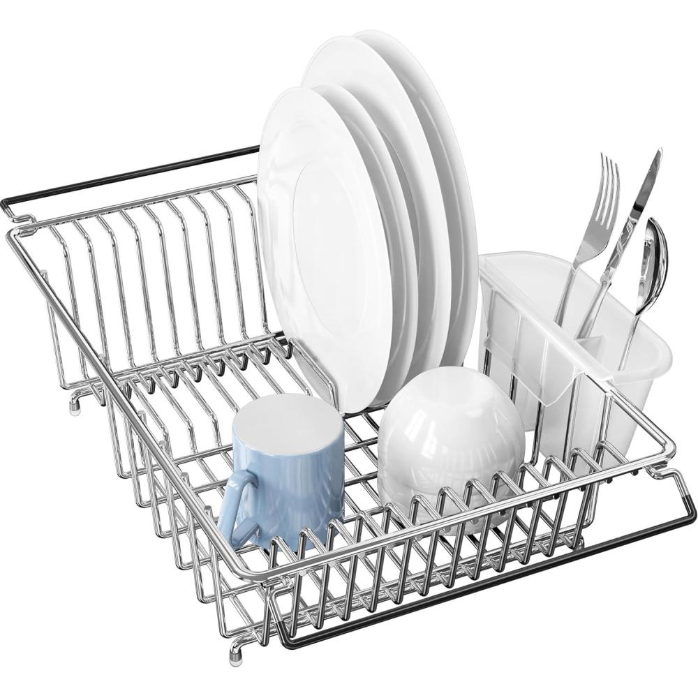imageSIMPLE HOUSEWARE Large Over Sink Counter Top Stainless Steel Dish Drainer Drying Rack with Utensil Holder BlackChrome