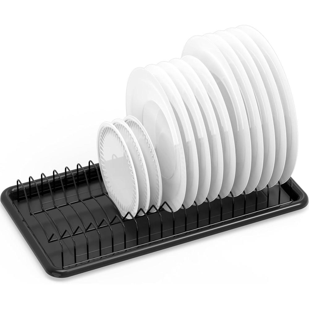 imageSIMPLE HOUSEWARE Stainless Steel Plate Drying Rack with Drainboard ChromeBlack
