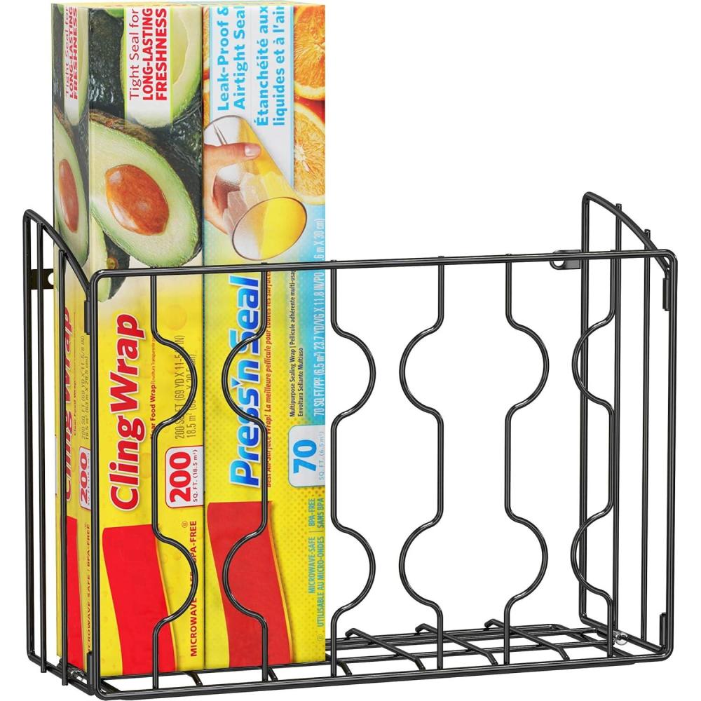imageSIMPLE HOUSEWARE Wall Door Mount Kitchen Wrap Organizer Rack WhiteBlack