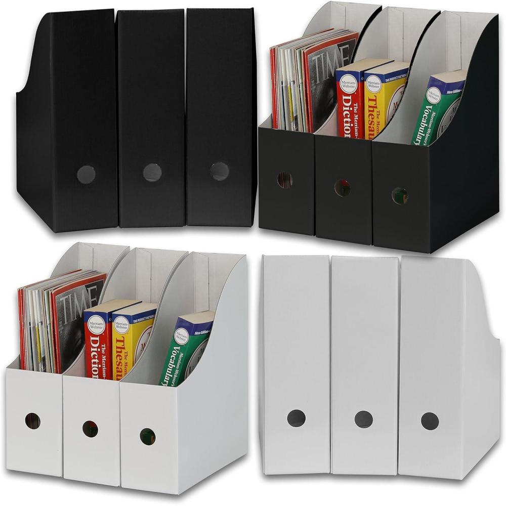 imageSimple Houseware 12Pack Magazine File Holder Box Foldable Cardboard Organizer with Label Slot MulticolorBlack  White