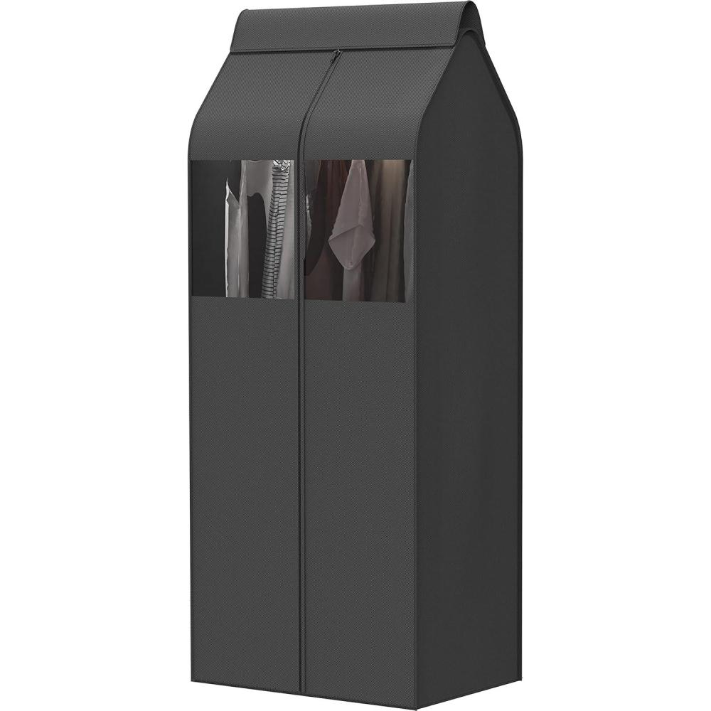 imageSimple Houseware 15quotW x 54quotH Garment Cover with Bottom Seal and Clear Window for Clothes RackClosetHanging Clothes Dark Gray54 x 15