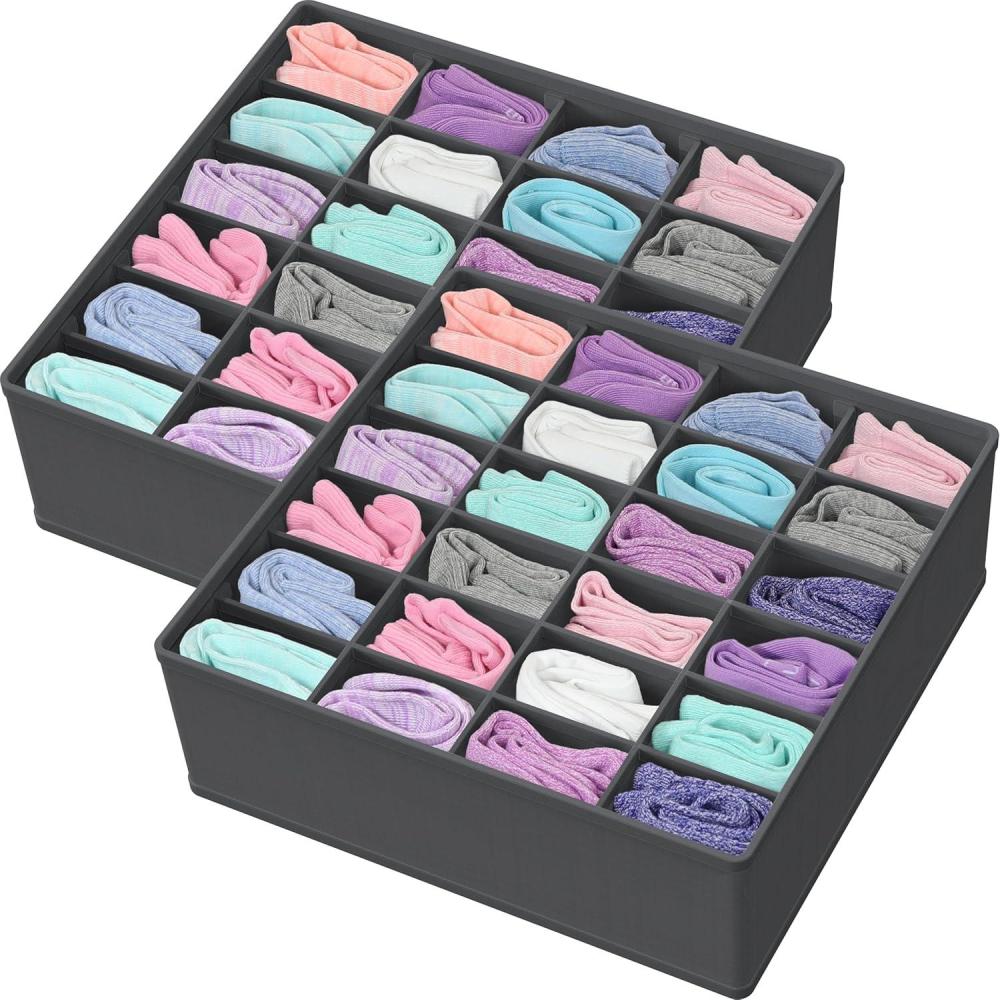 imageSimple Houseware 2 Pack Closet Sock Organizer 24 Cell Drawer Divider GrayDark Gray