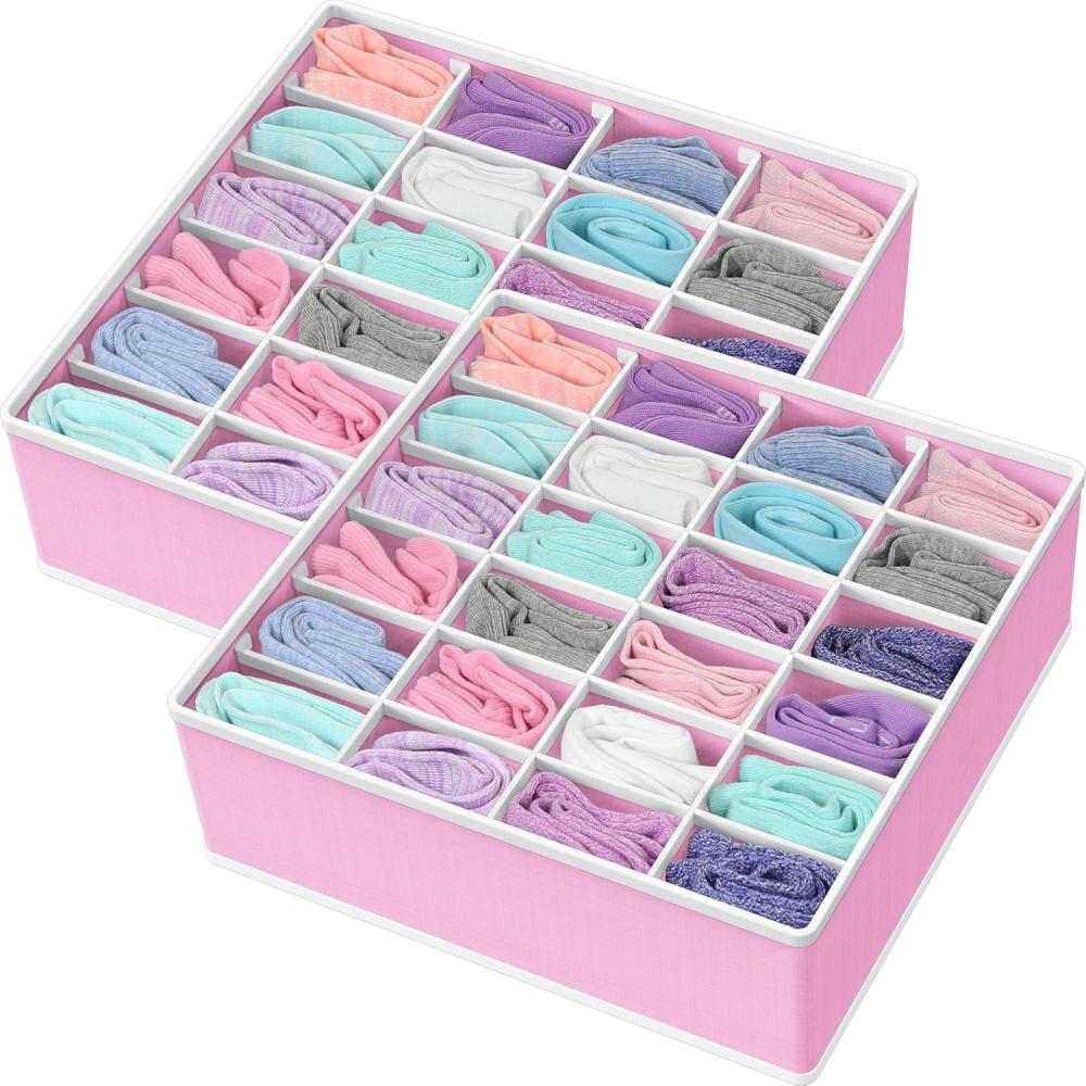 imageSimple Houseware 2 Pack Closet Sock Organizer 24 Cell Drawer Divider GrayPink