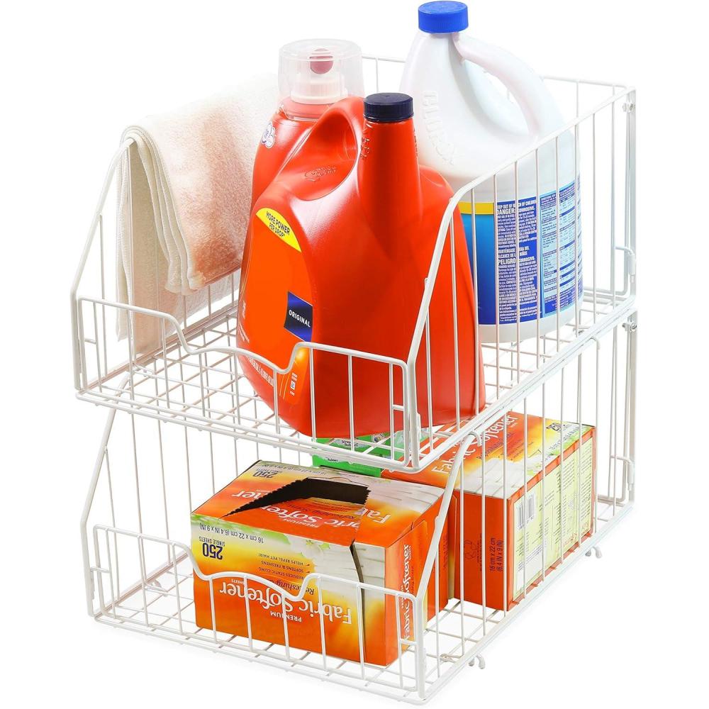 imageSimple Houseware 2 Pack Stackable Large Wide Entry Basket Bin White 17InchWhite