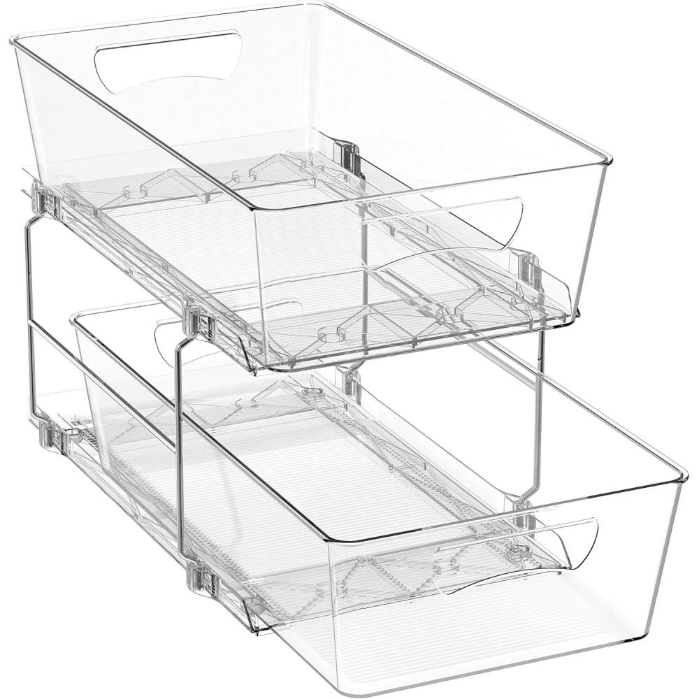 imageSimple Houseware 2 Tier Basket Drawer Cabinet PullOut Organizer 2 Pack Clear1Pack
