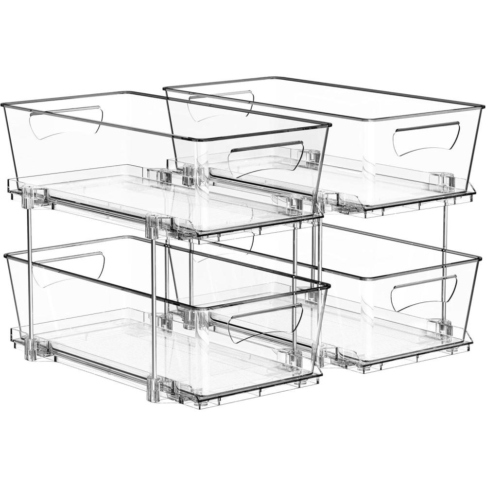 imageSimple Houseware 2 Tier Basket Drawer Cabinet PullOut Organizer 2 Pack Clear2Pack