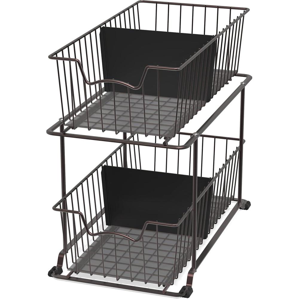 imageSimple Houseware 2 Tier Cabinet Wire Basket Drawer Organizer GreyBrown