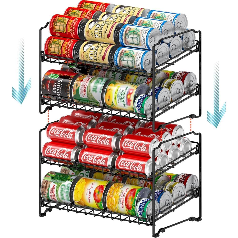 imageSimple Houseware 2 Tier Stackable Can Rack Silver 2 PackBlack