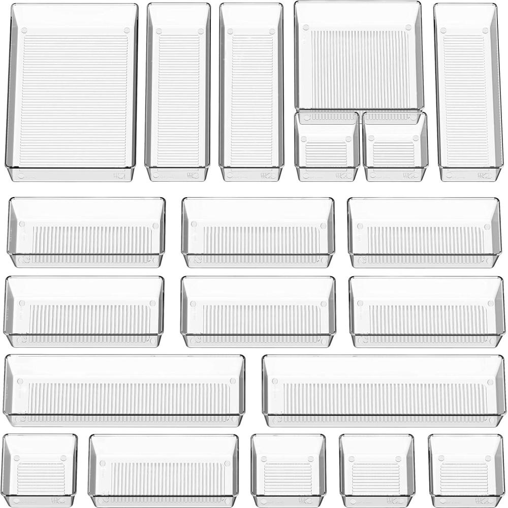 imageSimple Houseware 20 PCS Clear Plastic Drawer Organizers Set 5Size for Makeup Bathroom Bedroom and OfficeAssorted x 20