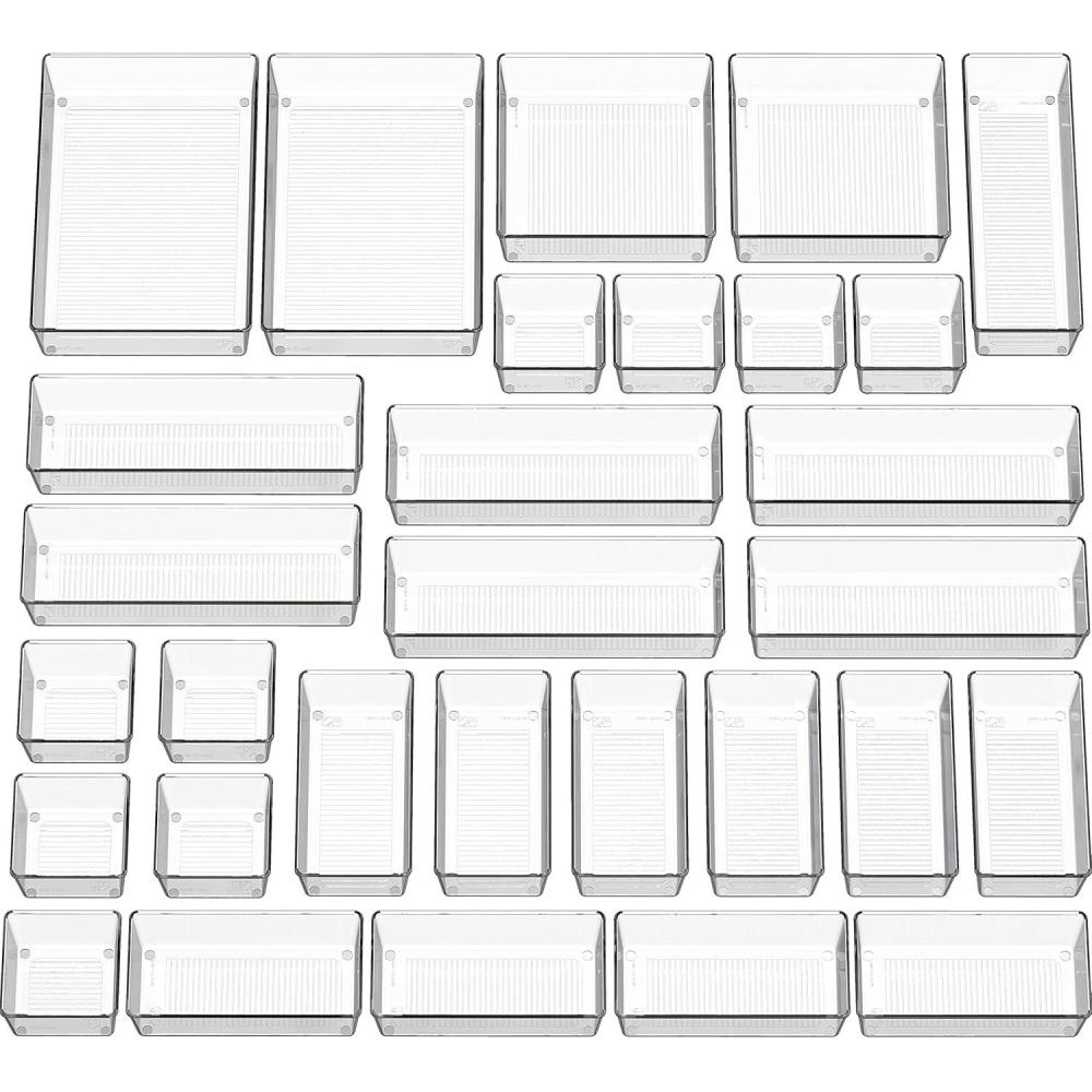 imageSimple Houseware 20 PCS Clear Plastic Drawer Organizers Set 5Size for Makeup Bathroom Bedroom and OfficeAssorted x 30