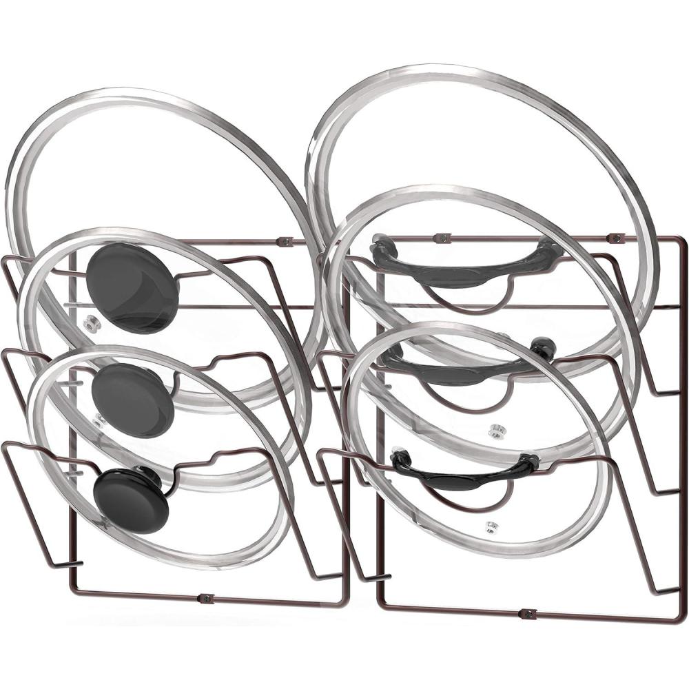 imageSimple Houseware 2Pack Cabinet DoorWall Mount Pot Lid Organizer Rack 95quot W x 45quot D x 115H ChromeBronze