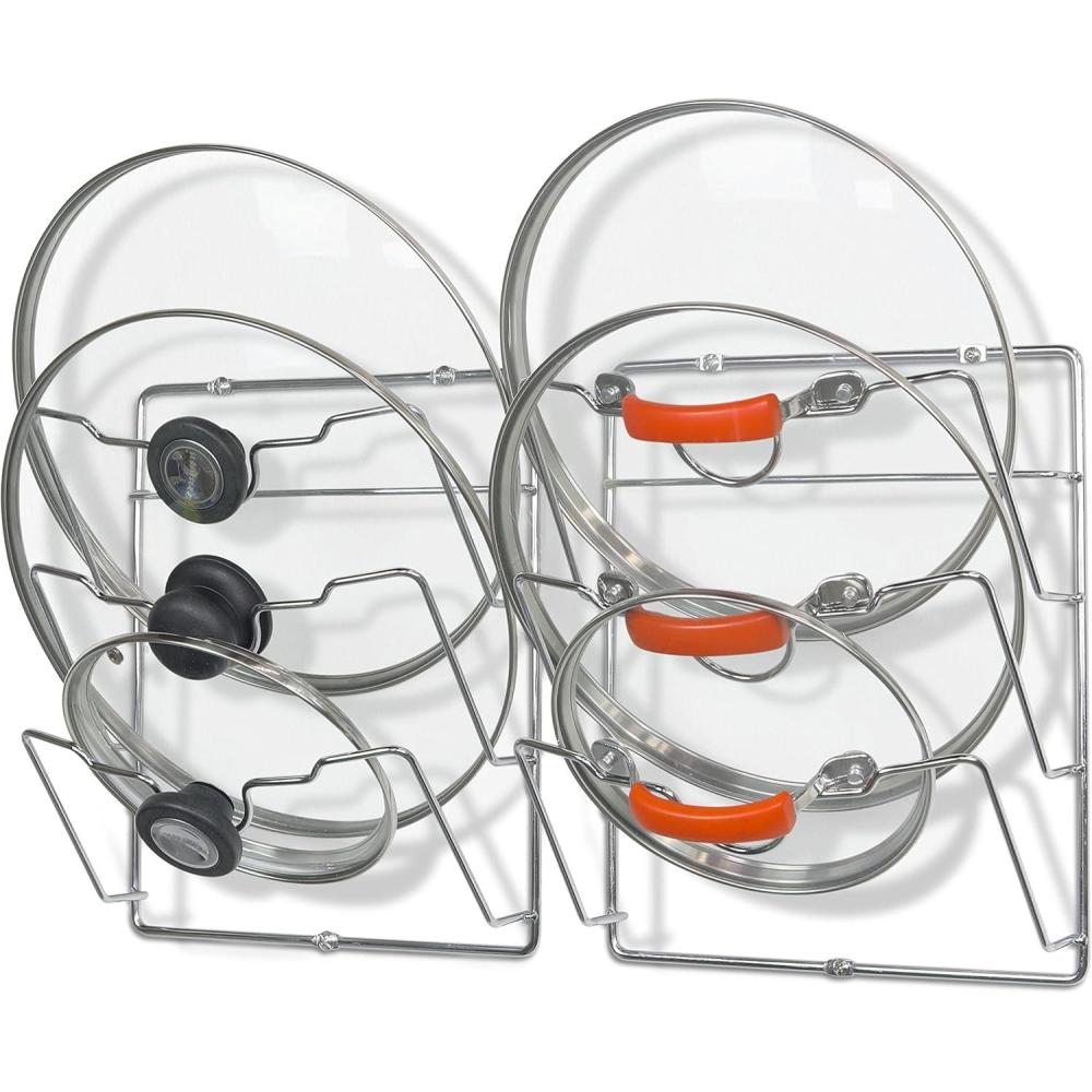 imageSimple Houseware 2Pack Cabinet DoorWall Mount Pot Lid Organizer Rack 95quot W x 45quot D x 115H ChromeChrome