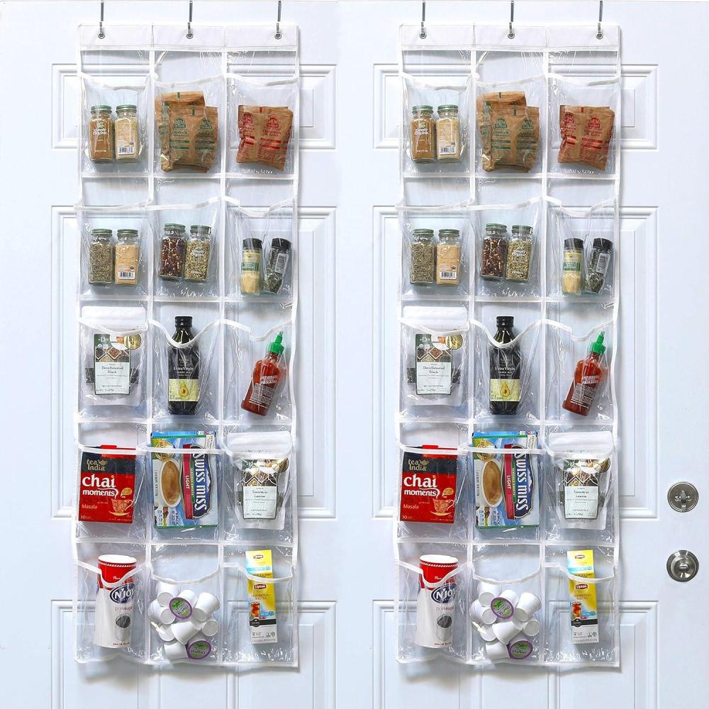 imageSimple Houseware 2Pack Clear Over the Door Hanging Pantry Organizer 52quot x 18quot with 15 Pockets Each Cabinet Hanging Storage for Kitchen