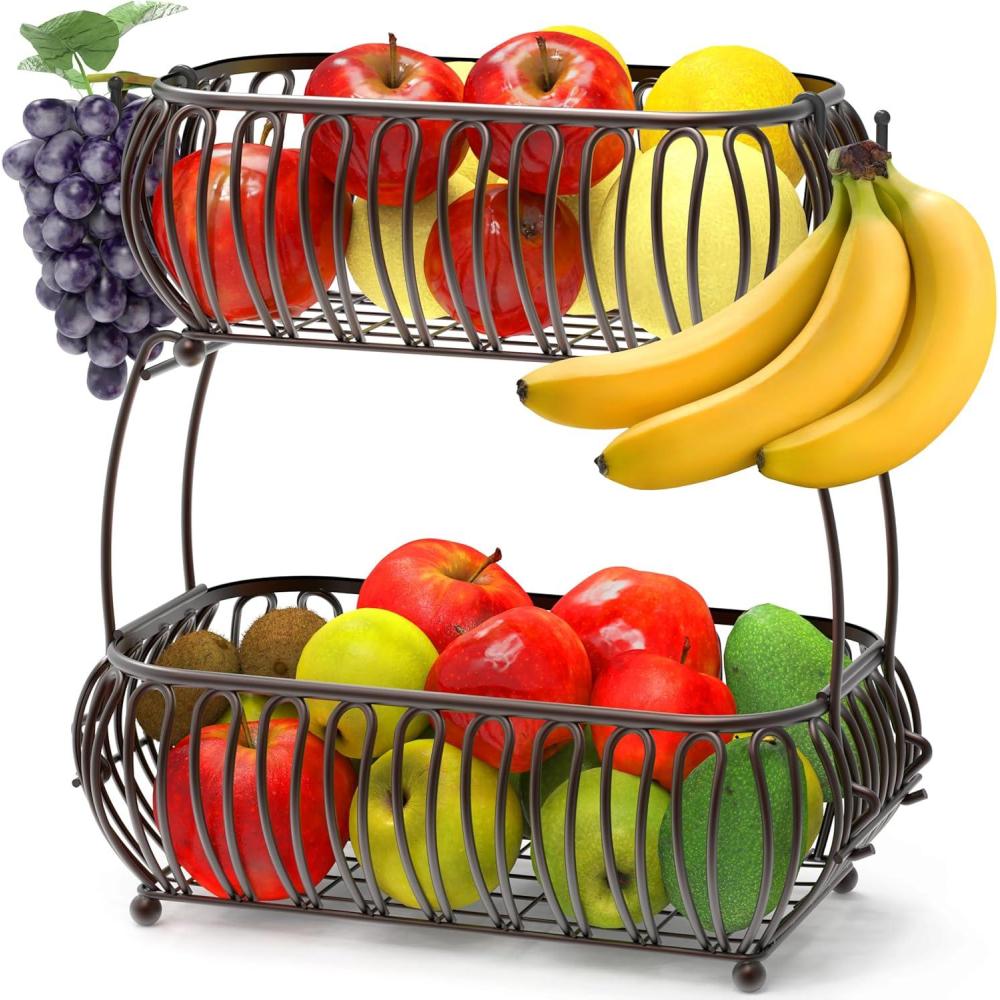 imageSimple Houseware 2Tier Countertop Oblate Fruit Basket Holder BronzeOblate