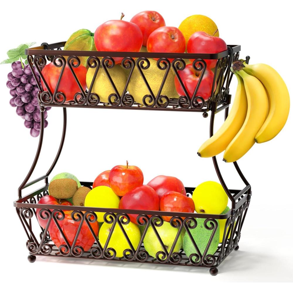 imageSimple Houseware 2Tier Countertop Oblate Fruit Basket Holder BronzeProlate