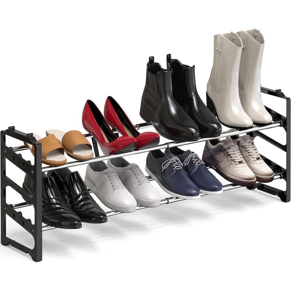 imageSimple Houseware 2Tier Expandable 1834 and Stackable Shoe Racks with Shelves for 8 Pairs of Shoes Black