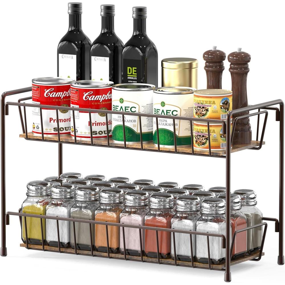 imageSimple Houseware 2Tier Spice Rack Kitchen Organizer Countertop Shelf ChromeBronze