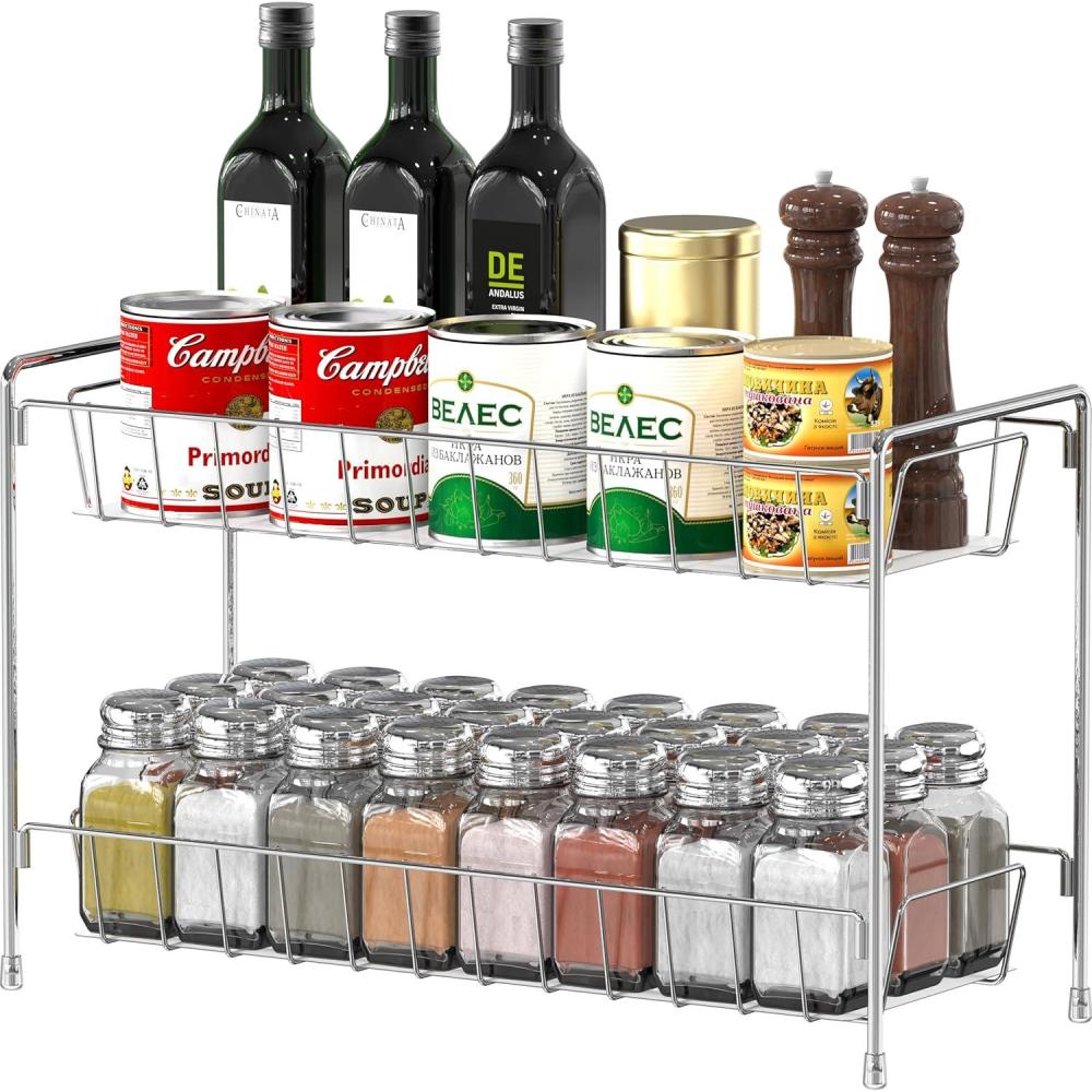 imageSimple Houseware 2Tier Spice Rack Kitchen Organizer Countertop Shelf ChromeChrome