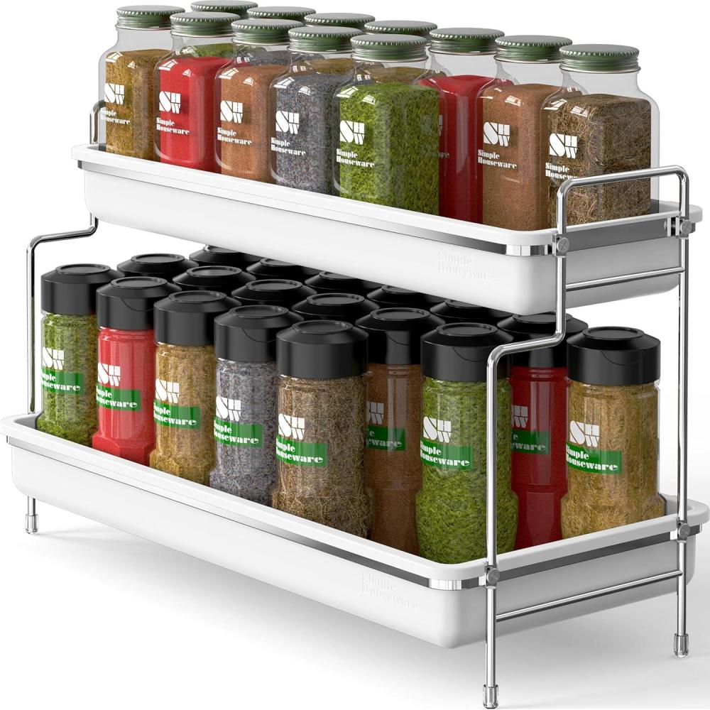 imageSimple Houseware 2Tier Spice Rack Kitchen Organizer Countertop Shelf White