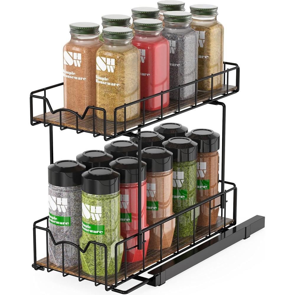 imageSimple Houseware 2Tier Spice Rack Slide Out Wire Basket Drawer Organizer WhiteBlack