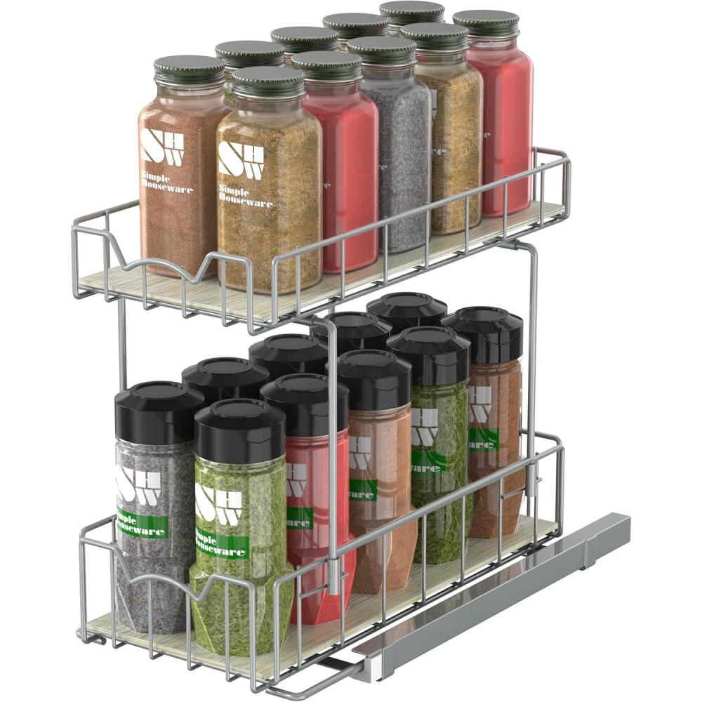 imageSimple Houseware 2Tier Spice Rack Slide Out Wire Basket Drawer Organizer WhiteSilver