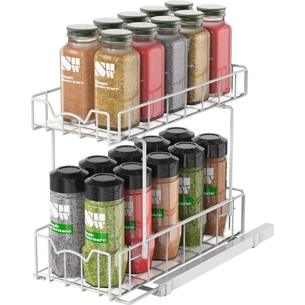 imageSimple Houseware 2Tier Spice Rack Slide Out Wire Basket Drawer Organizer WhiteWhite
