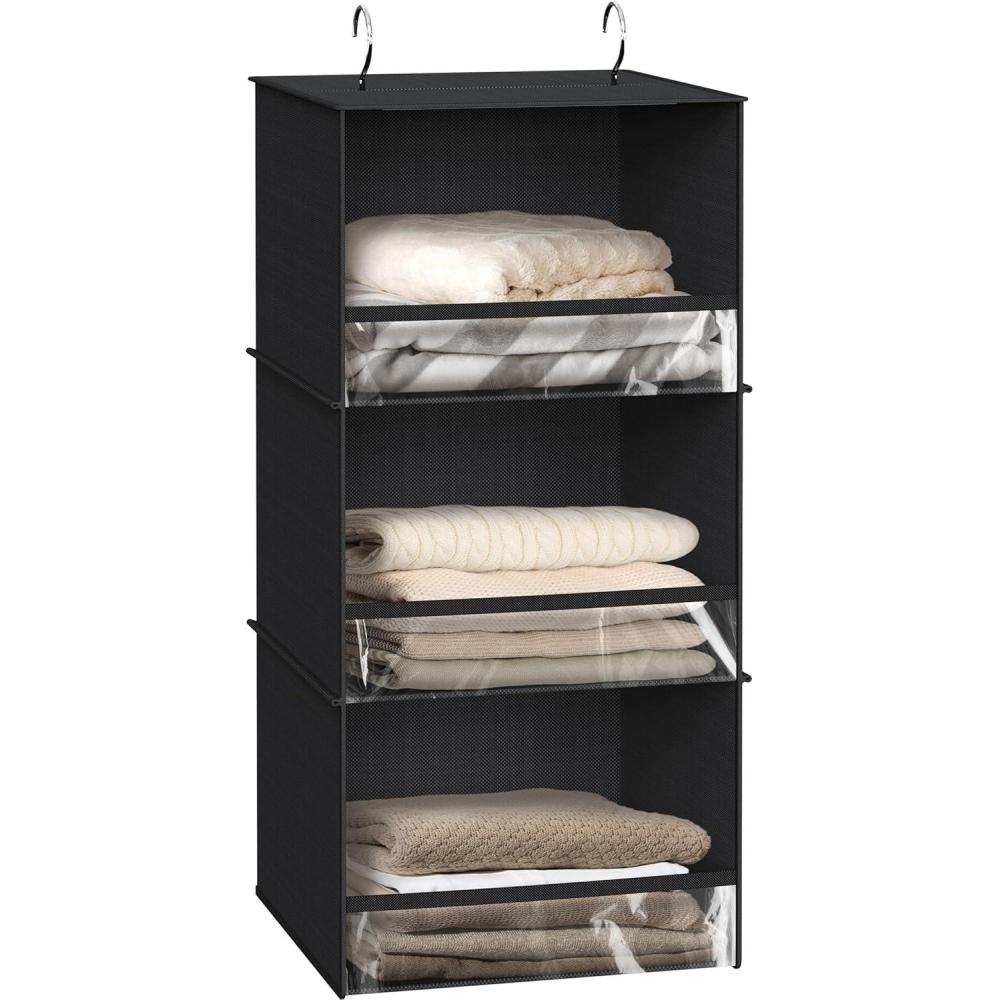 imageSimple Houseware 3 Shelf Hanging Closet Organizer with Front Stopper GrayBlack