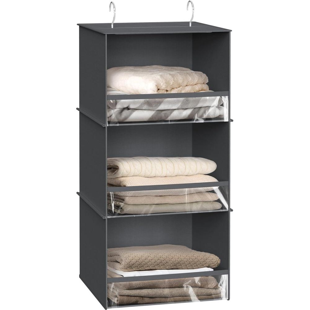 imageSimple Houseware 3 Shelf Hanging Closet Organizer with Front Stopper GrayDark Grey