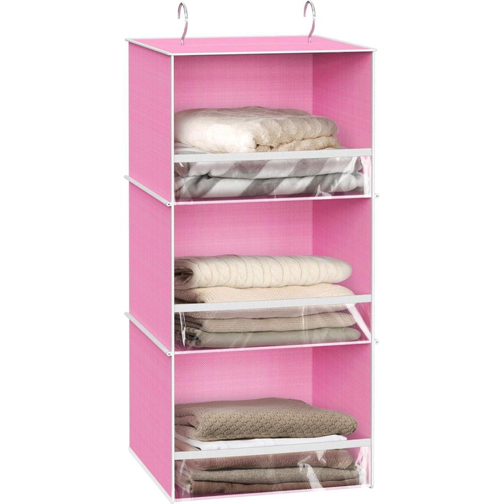 imageSimple Houseware 3 Shelf Hanging Closet Organizer with Front Stopper GrayPink