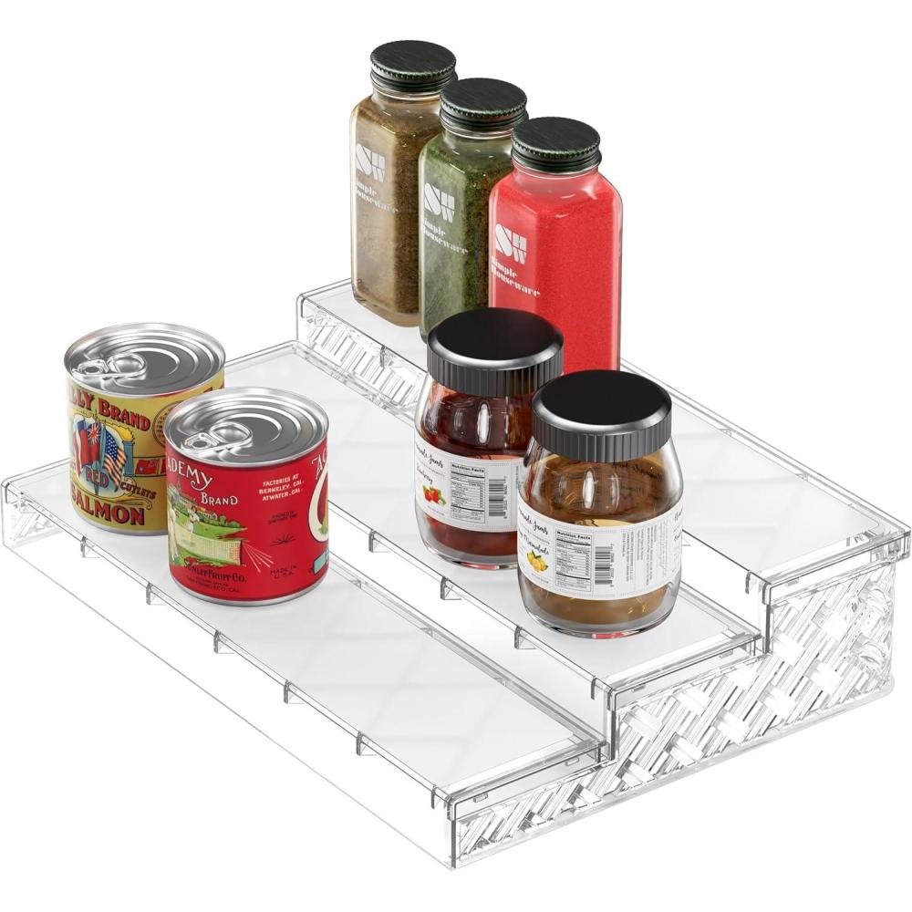 imageSimple Houseware 3 Tier Spice Shelf For Countertop Cabinet Storage Organizer Clear1 Pack